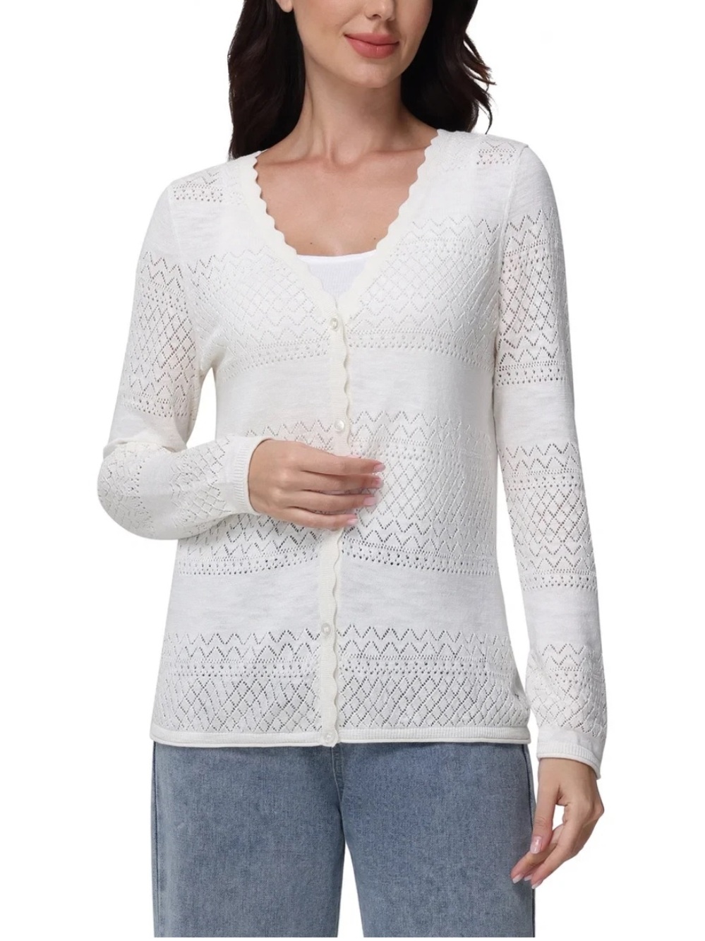 NWT FRYE women Pointelle Cream Ivory cardigan  Open Front size XL